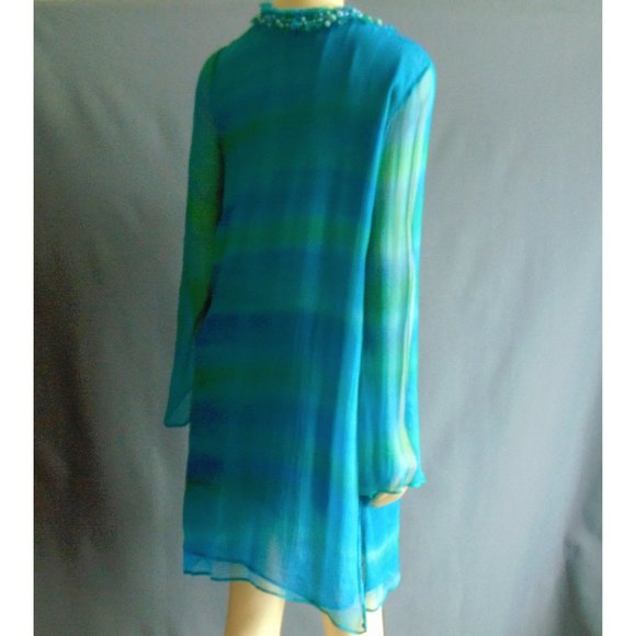 Dana Buchman Silk Aqua Beaded Tunic Dress 12 - Picture 4 of 7